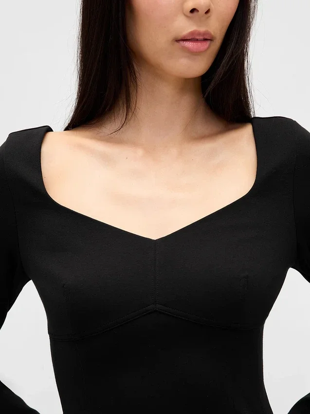Çift Örme Sweetheart Korsajlı Mini Elbise