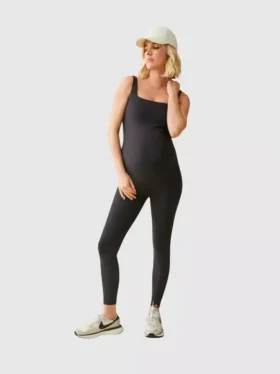 Ingrid and Isabel Uzun Siyah Hamile Giyim Spor Unitard Tulumu
