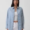 Çizgili Büyük Boy Denim Gömlek