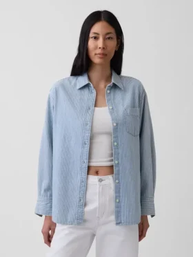 Çizgili Büyük Boy Denim Gömlek
