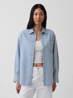 Çizgili Büyük Boy Denim Gömlek