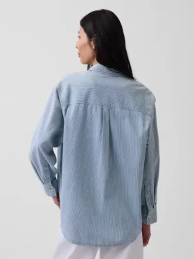 Çizgili Büyük Boy Denim Gömlek
