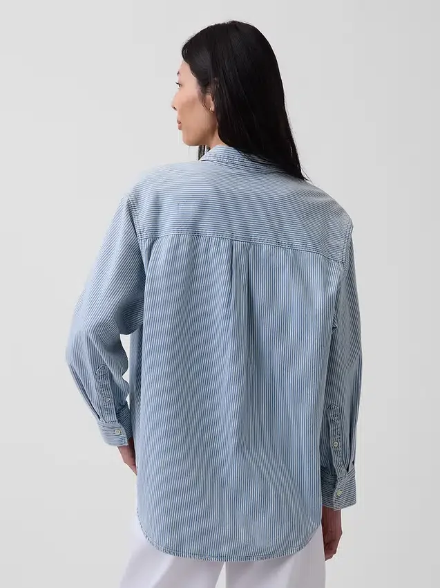 Çizgili Büyük Boy Denim Gömlek