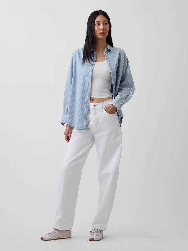 Çizgili Büyük Boy Denim Gömlek