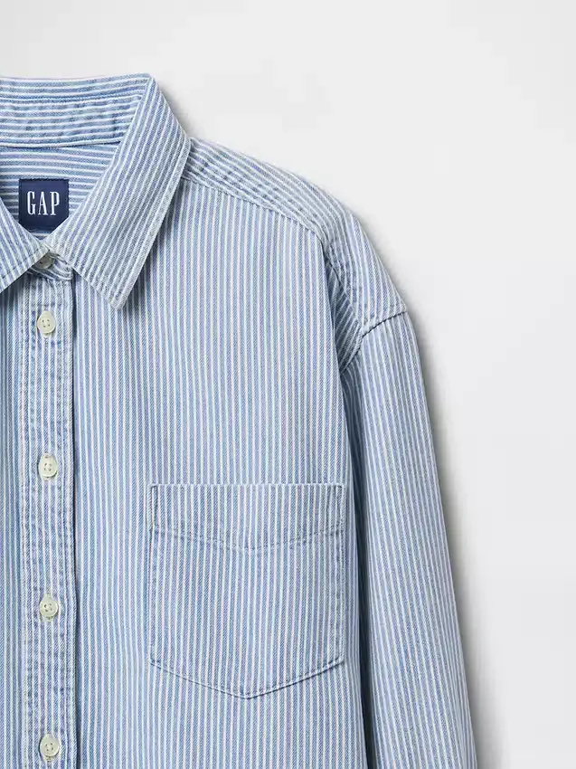 Çizgili Büyük Boy Denim Gömlek