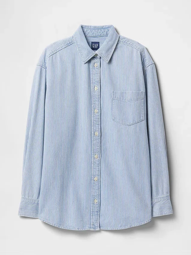 Çizgili Büyük Boy Denim Gömlek