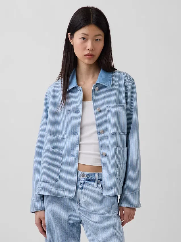 Çizgili Denim İş Ceketi