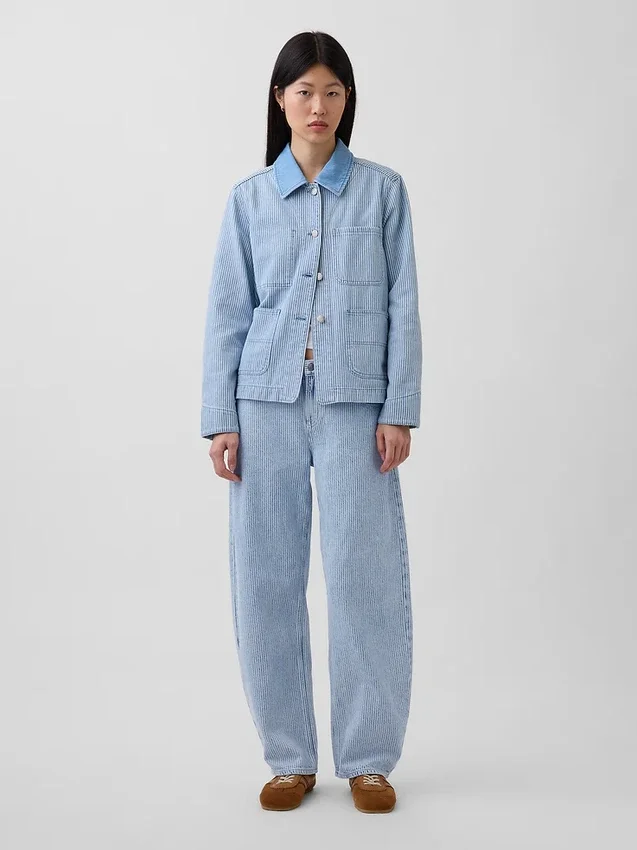 Çizgili Denim İş Ceketi