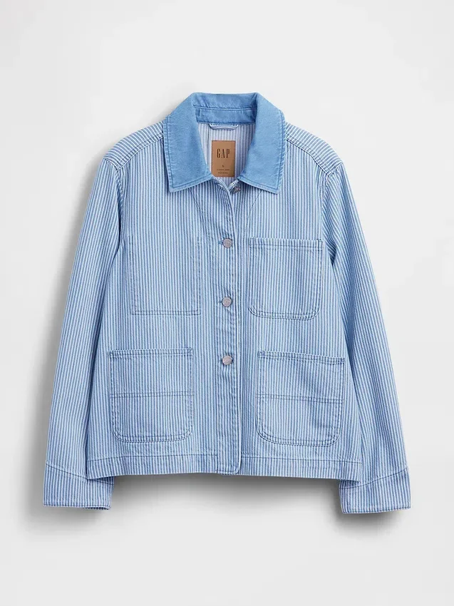 Çizgili Denim İş Ceketi