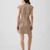 Çizgili Poplin Belden Sıkılaştırmalı Mini Gömlek Elbise