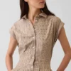 Çizgili Poplin Belden Sıkılaştırmalı Mini Gömlek Elbise