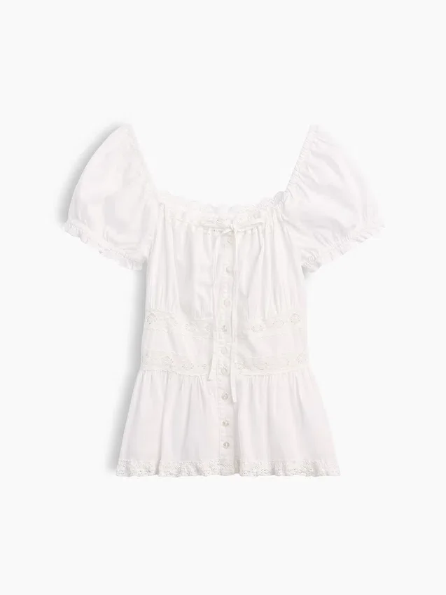 Kare Yaka Dantel Süslemeli Peplum Bluz