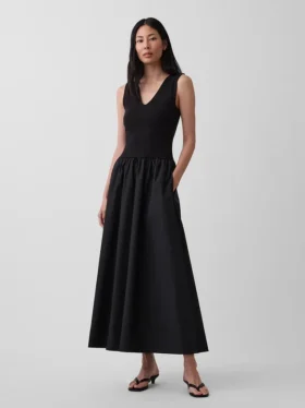 Karışık Kumaş Düşük Bel Maxi Elbise