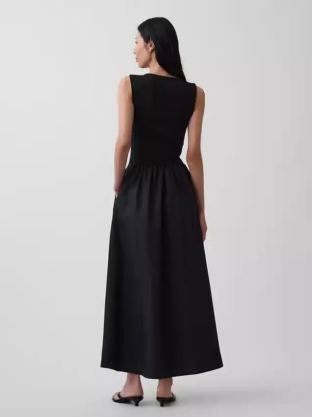 Karışık Kumaş Düşük Bel Maxi Elbise