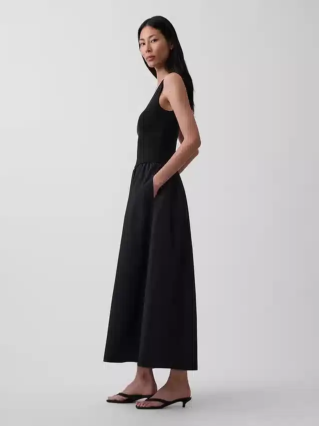 Karışık Kumaş Düşük Bel Maxi Elbise