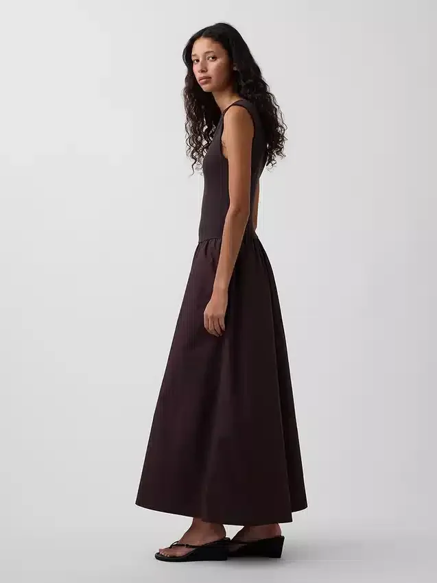 Karışık Kumaş Düşük Bel Maxi Elbise