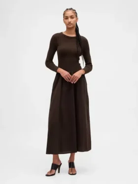 Karışık Kumaş Düşük Belli Maxi Elbise