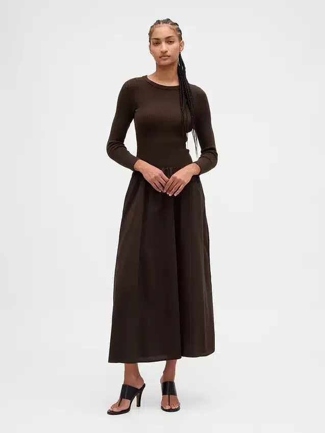 Karışık Kumaş Düşük Belli Maxi Elbise
