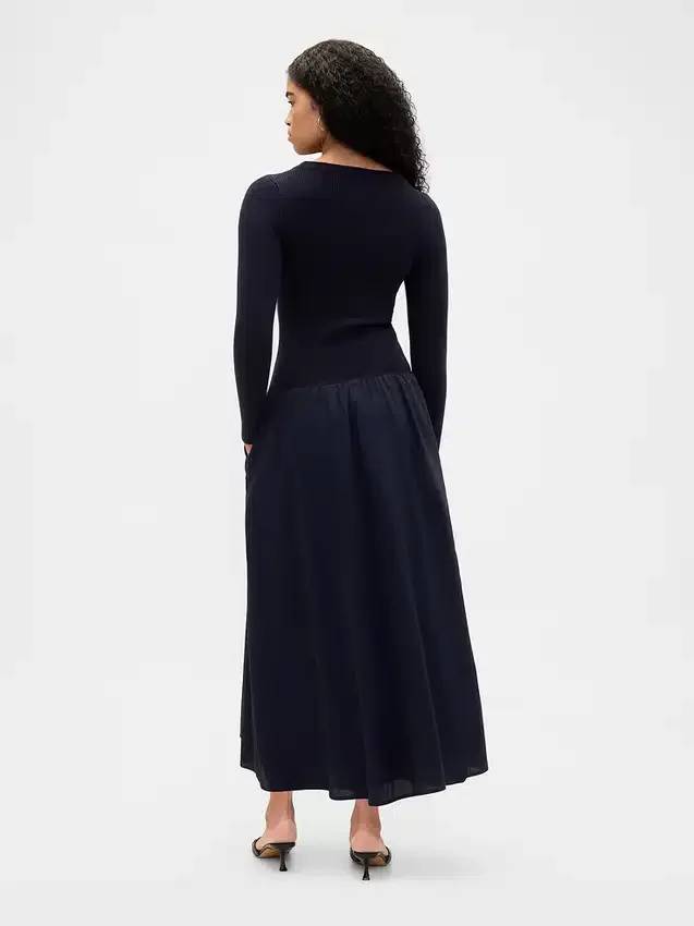 Karışık Kumaş Düşük Belli Maxi Elbise