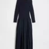 Karışık Kumaş Düşük Belli Maxi Elbise