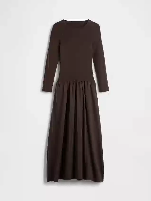 Karışık Kumaş Düşük Belli Maxi Elbise