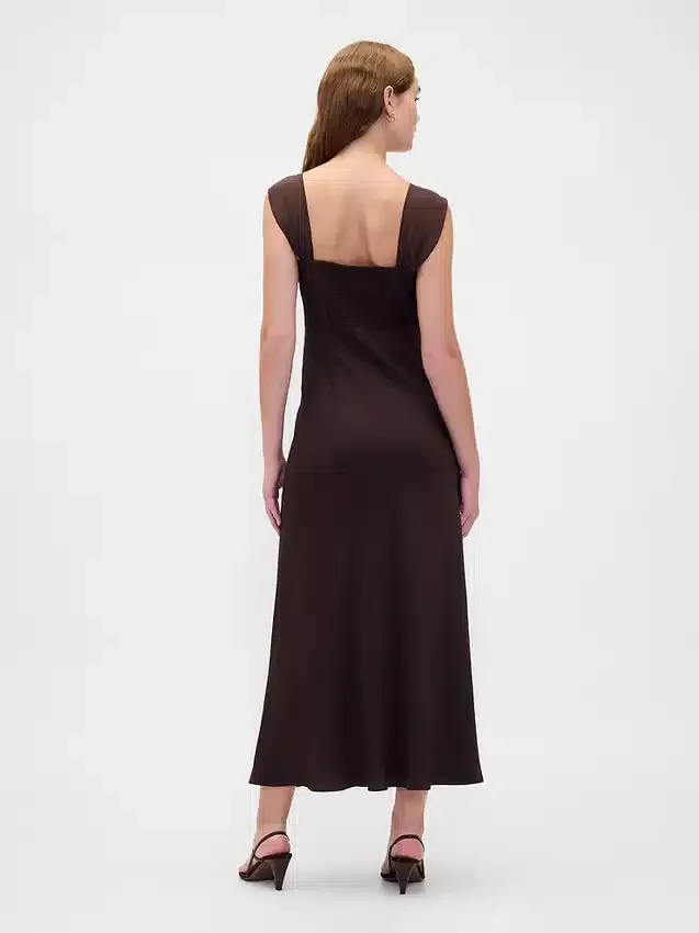 Karışık Malzemeli Maxi Elbise