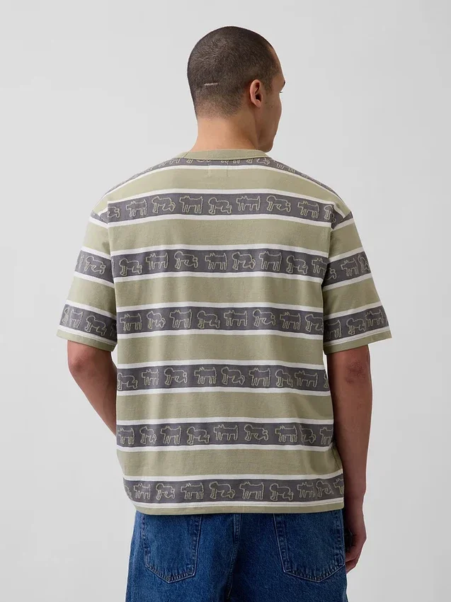 Keith Haring Oversized Çizgili Tişört
