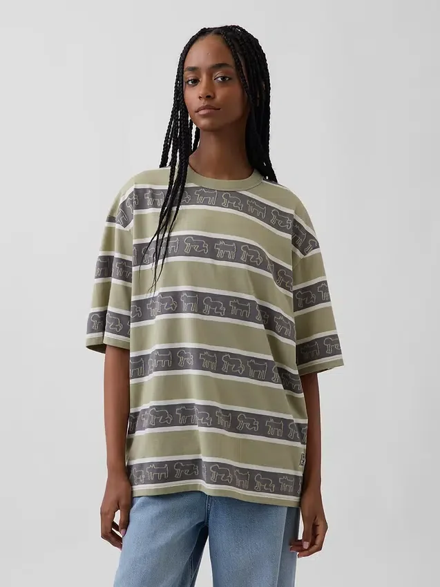 Keith Haring Oversized Çizgili Tişört