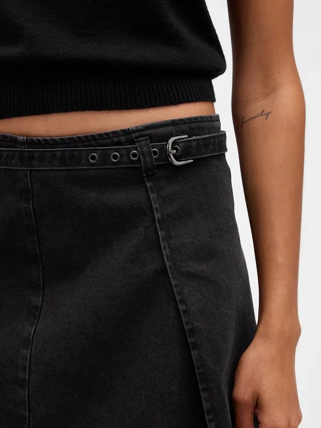 Kemerli Denim Mini Etek