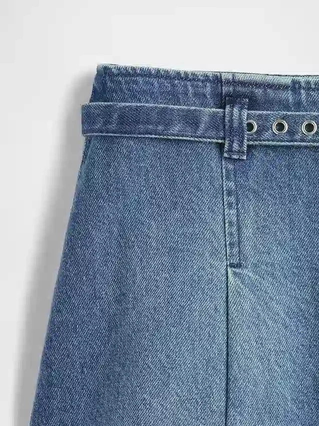 Kemerli Denim Mini Etek