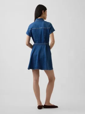 Kemerli Denim Mini Gömlek Elbise