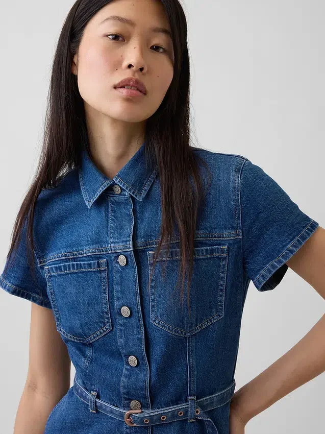 Kemerli Denim Mini Gömlek Elbise
