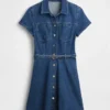 Kemerli Denim Mini Gömlek Elbise