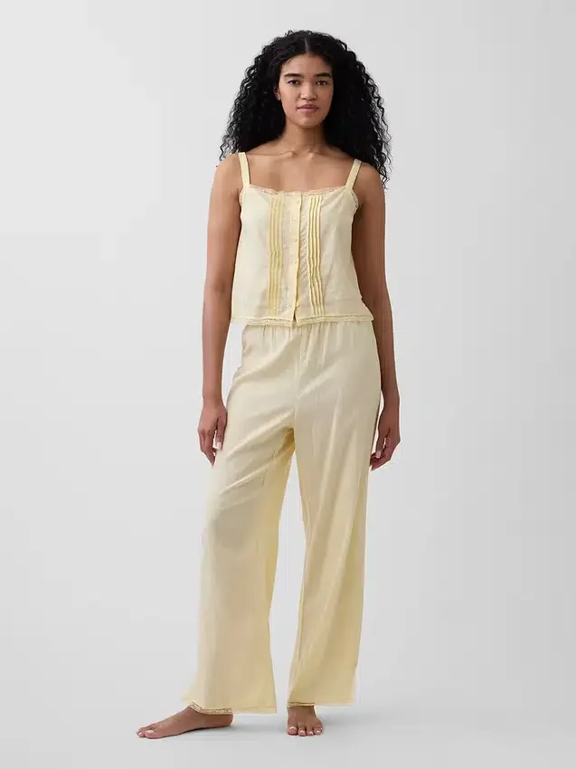 Keten Karışımlı Dantel Kenarlı Pijama Pantolonu
