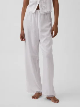 Keten Karışımlı Dantel Kenarlı Pijama Pantolonu
