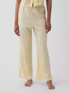 Keten Karışımlı Dantel Kenarlı Pijama Pantolonu