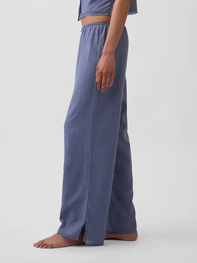 Keten Karışımlı Dantel Kenarlı Pijama Pantolonu
