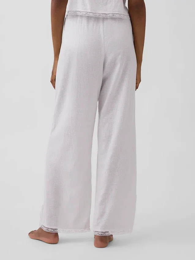 Keten Karışımlı Dantel Kenarlı Pijama Pantolonu