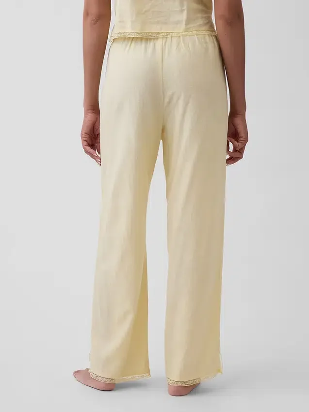 Keten Karışımlı Dantel Kenarlı Pijama Pantolonu