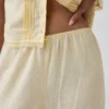 Keten Karışımlı Dantel Kenarlı Pijama Pantolonu