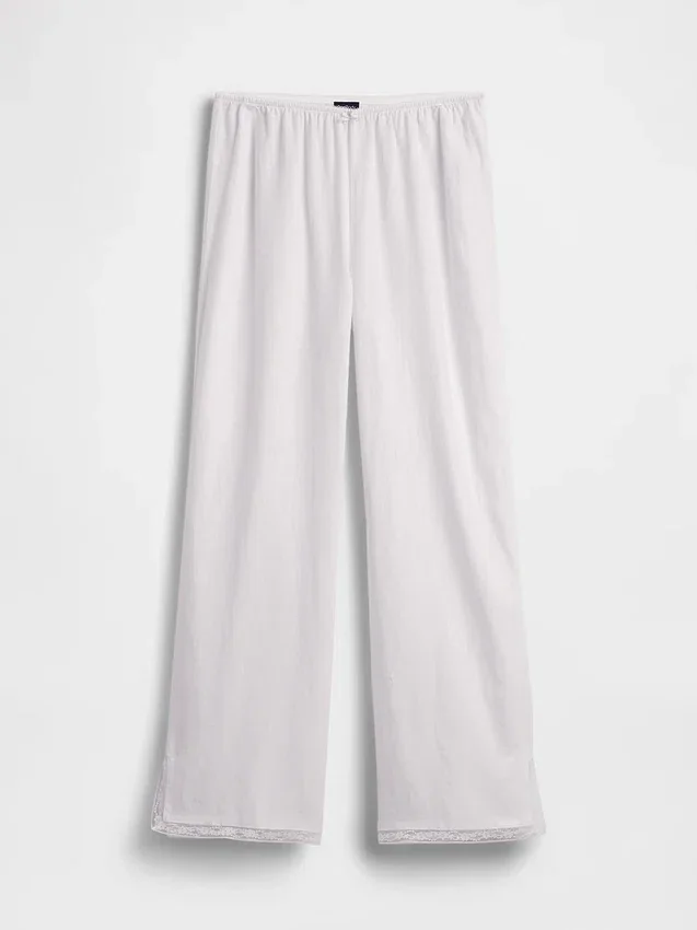 Keten Karışımlı Dantel Kenarlı Pijama Pantolonu