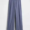 Keten Karışımlı Dantel Kenarlı Pijama Pantolonu