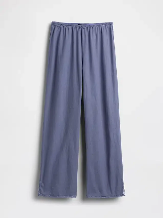 Keten Karışımlı Dantel Kenarlı Pijama Pantolonu