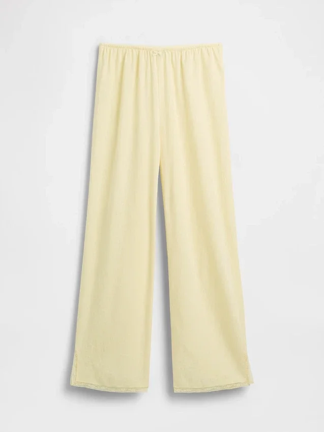 Keten Karışımlı Dantel Kenarlı Pijama Pantolonu