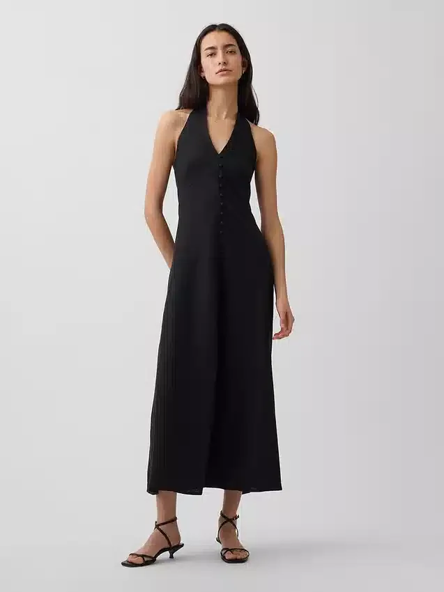 Keten Karışımlı Halter Maxi Elbise