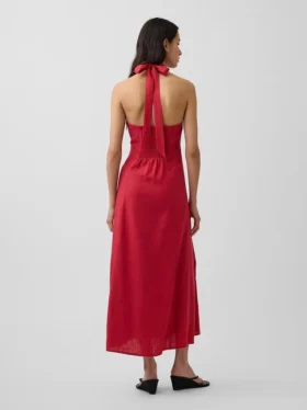 Keten Karışımlı Halter Maxi Elbise