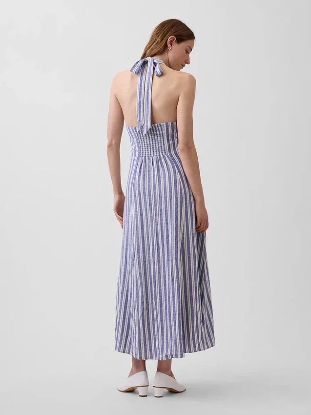Keten Karışımlı Halter Maxi Elbise