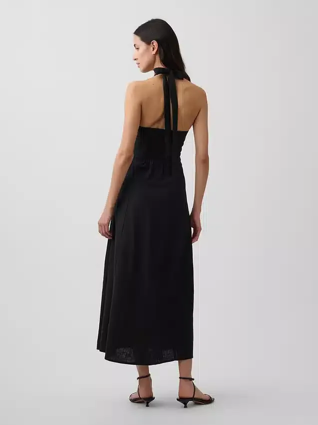 Keten Karışımlı Halter Maxi Elbise