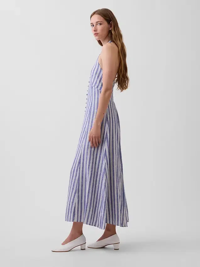 Keten Karışımlı Halter Maxi Elbise
