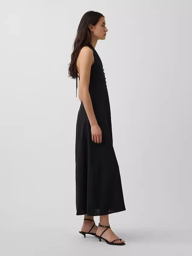 Keten Karışımlı Halter Maxi Elbise